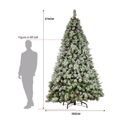 Swishmas Snowy Crown Pine 2.7m Multicolour Pre-Lit Christmas Tree with 2429 Tips