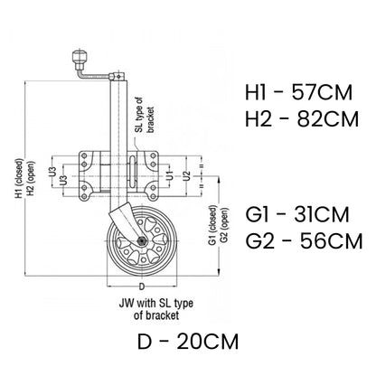 ALKO 8-inch Swing Up Jockey Wheel with Large Swivel Bracket