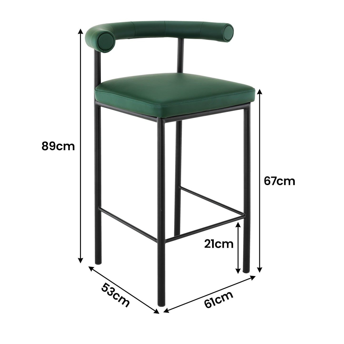 Sarantino Cedric Bar Stool W/ High-density Foam Upholstered In Pu Leather Sturdy Iron Frame Green