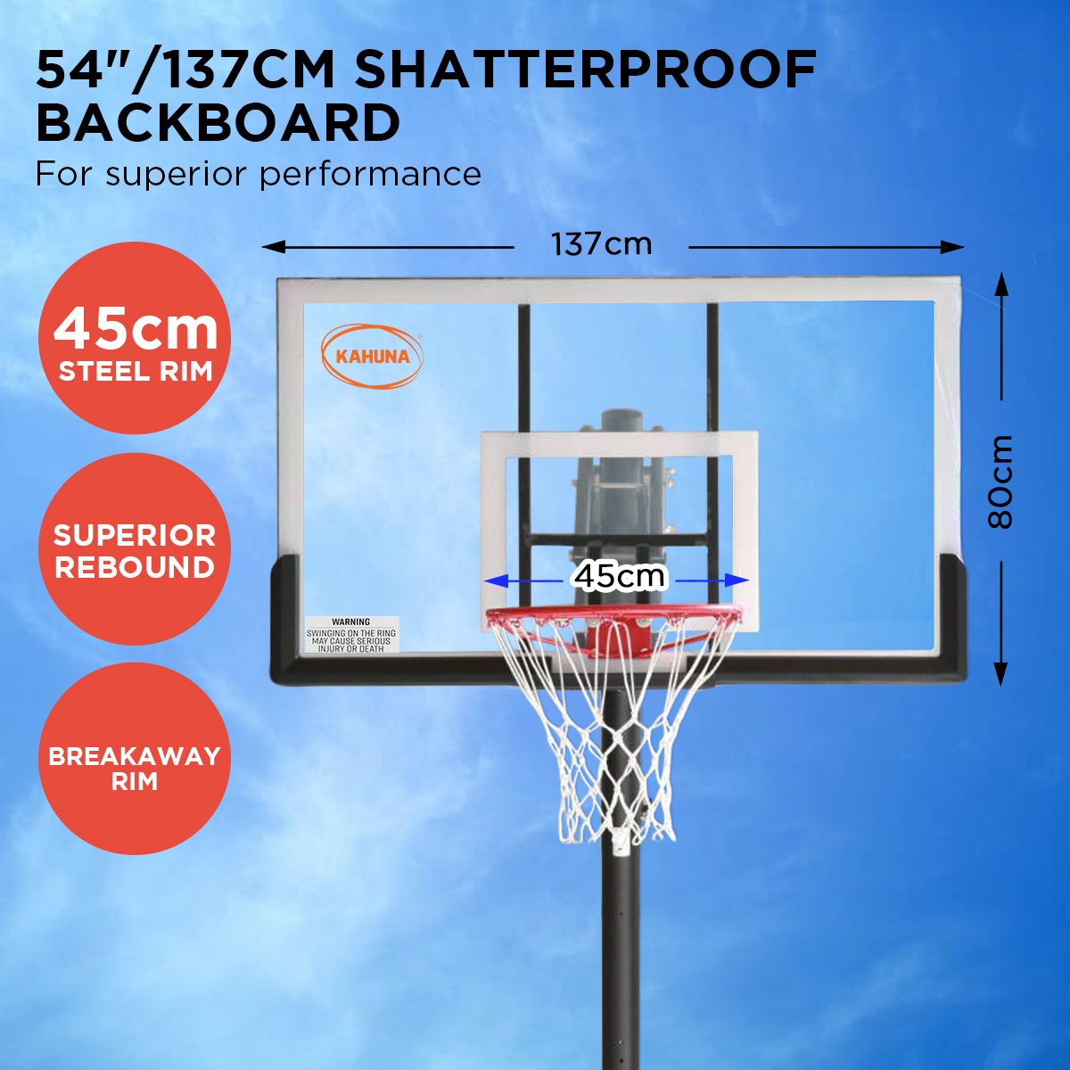 Kahuna Portable Basketball Hoop System 2.3 to 3.05m for Kids & Adults