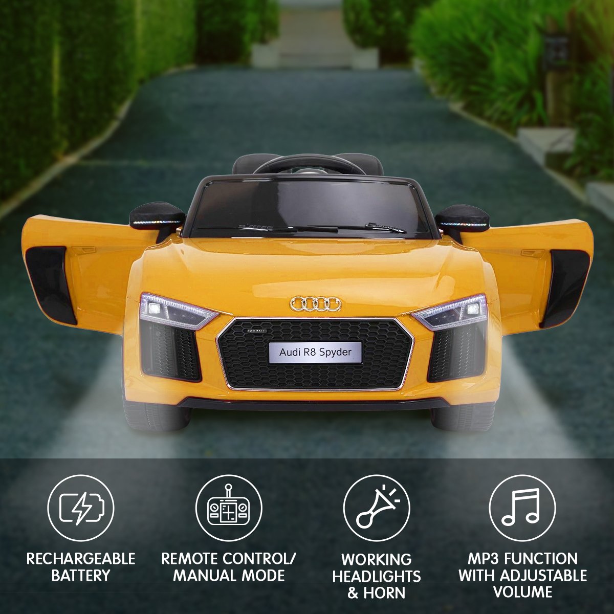 Kahuna R8 Spyder Audi Licensed Kids Electric Ride On Car Remote Control - Yellow