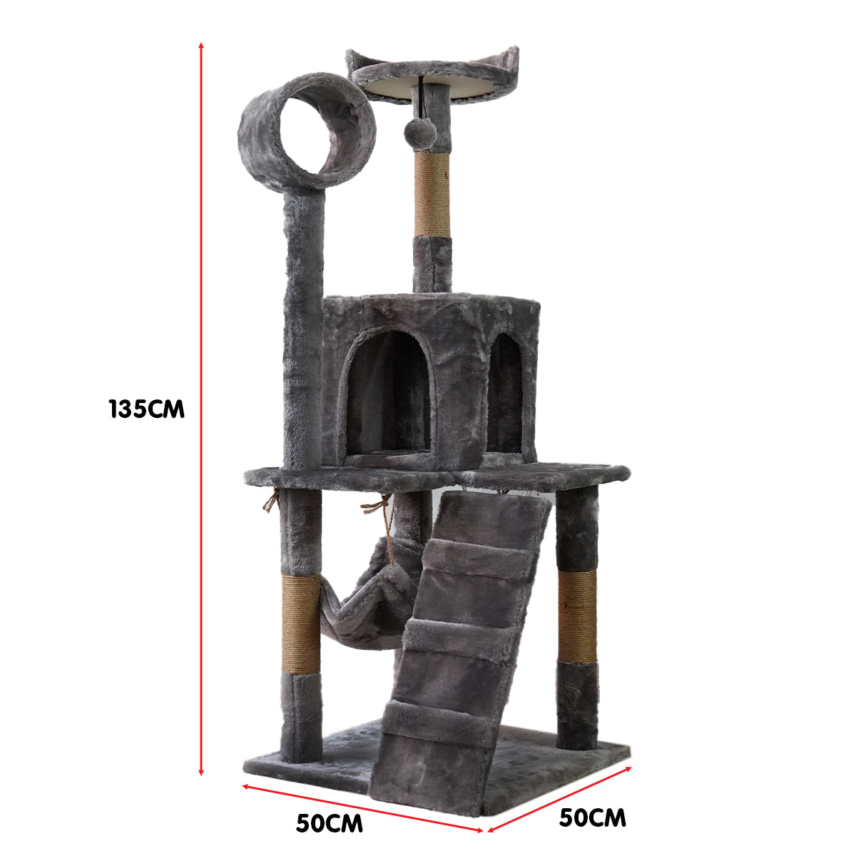 Furtastic 135cm Cat Tree Scratching Post - Dark Grey