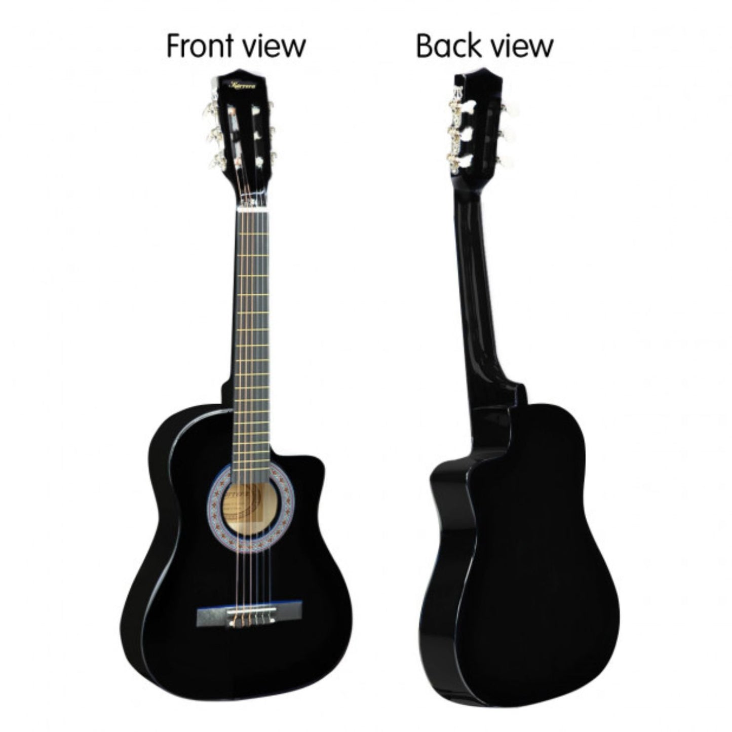 Karrera 38in Pro Cutaway Acoustic Guitar with Carry Bag - Black