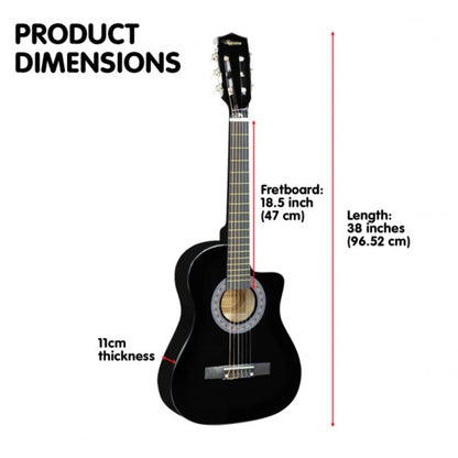 Karrera 38in Pro Cutaway Acoustic Guitar with Carry Bag - Black