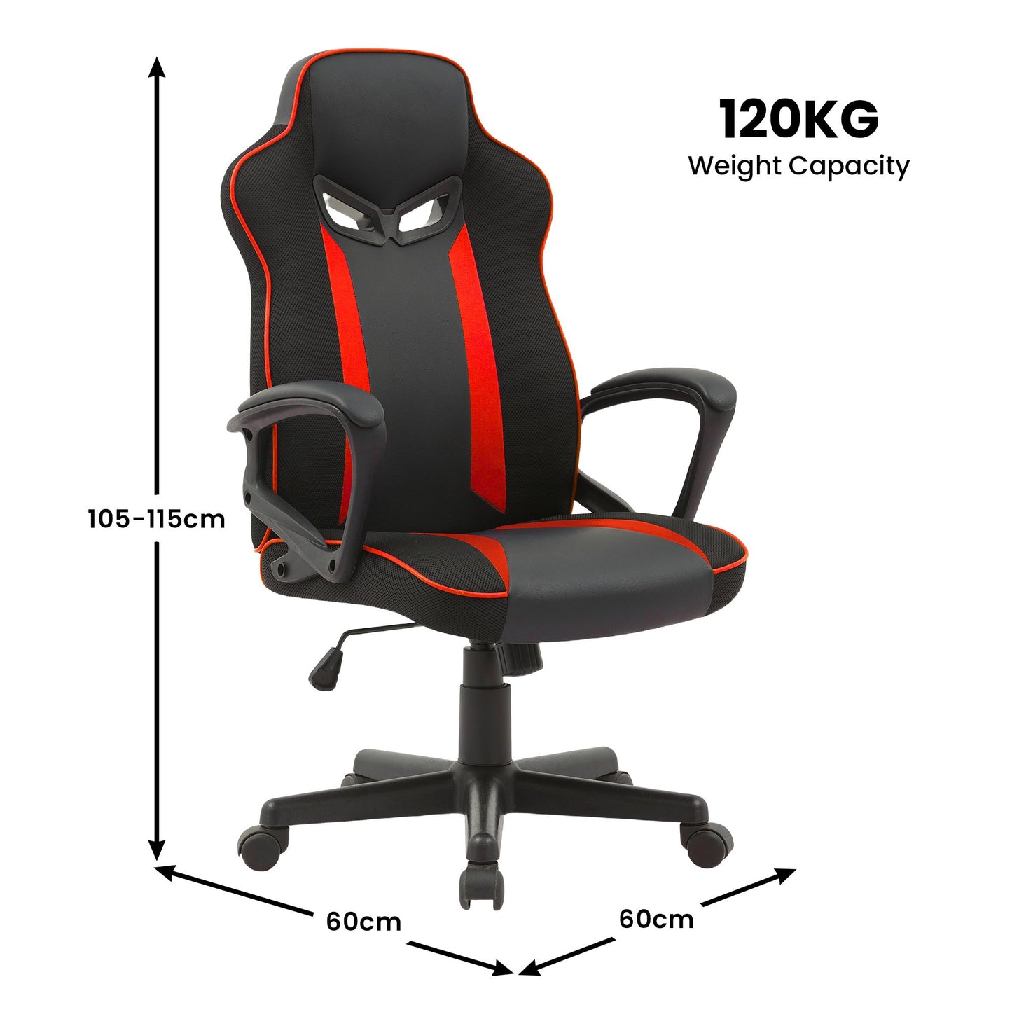 Sarantino Fayzo Racing Reclining Office Gaming Chair Black And Red Adjustable Computer Desk Seat With Adjustable Height, Breathable Mesh Back, Padded Armrests