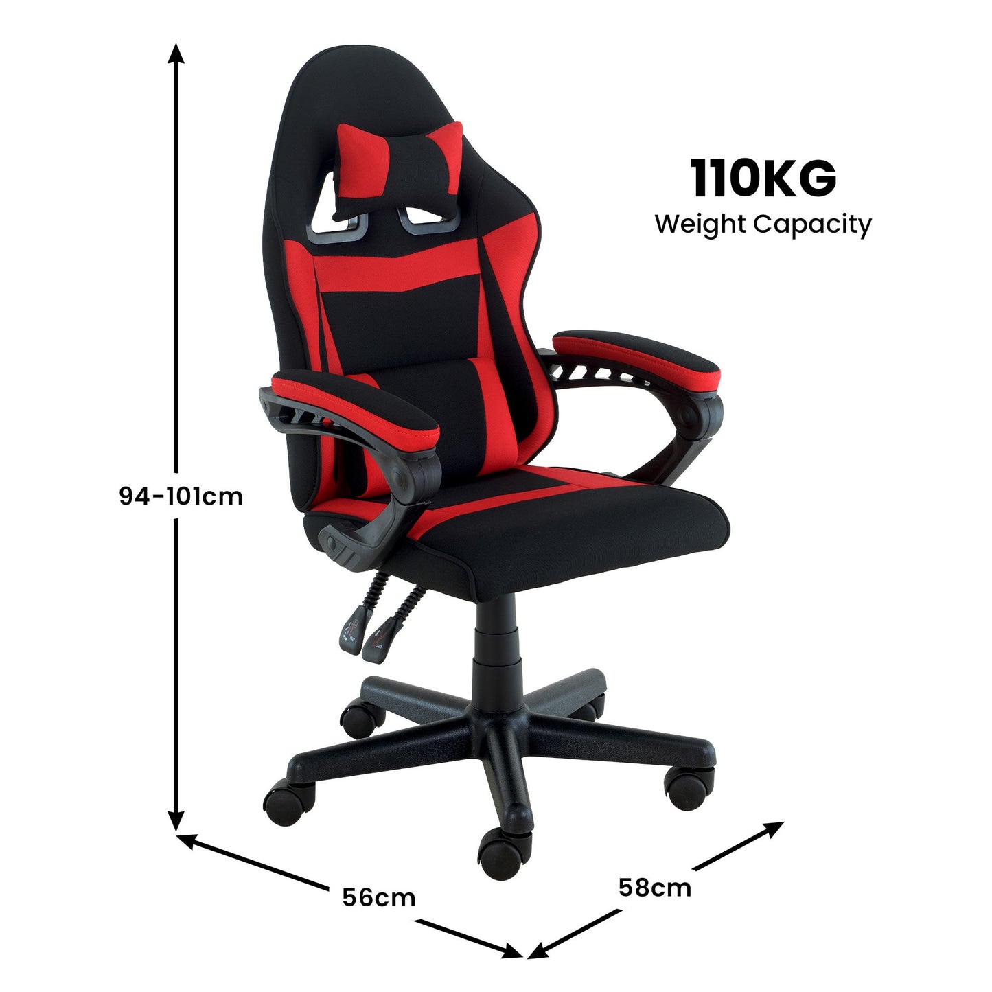 Sarantino Antre Kids Study Gaming Chair Black Red Computer Desk Seat Adjustable Height, Ergonomic Back Support, Padded Armrests