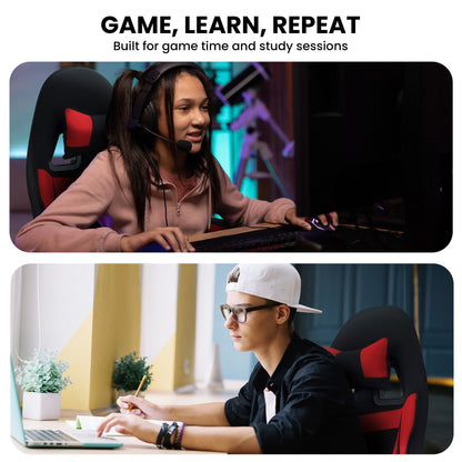 Sarantino Antre Kids Study Gaming Chair Black Red Computer Desk Seat Adjustable Height, Ergonomic Back Support, Padded Armrests