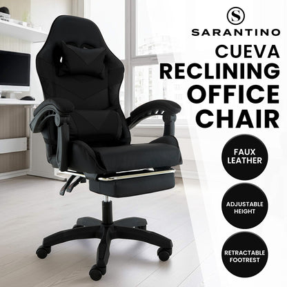 Sarantino Cueva Reclining High Back Office Gaming Chair Black Retractable Footrest Computer Seat