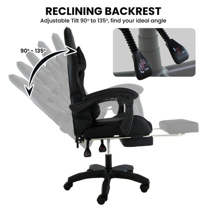 Sarantino Cueva Reclining High Back Office Gaming Chair Black Retractable Footrest Computer Seat
