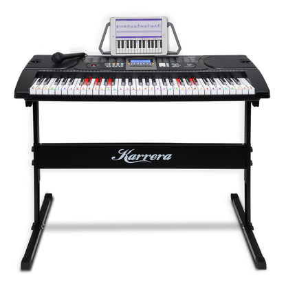 Karrera 61 Keys Electronic LED Keyboard Piano with Stand - Black