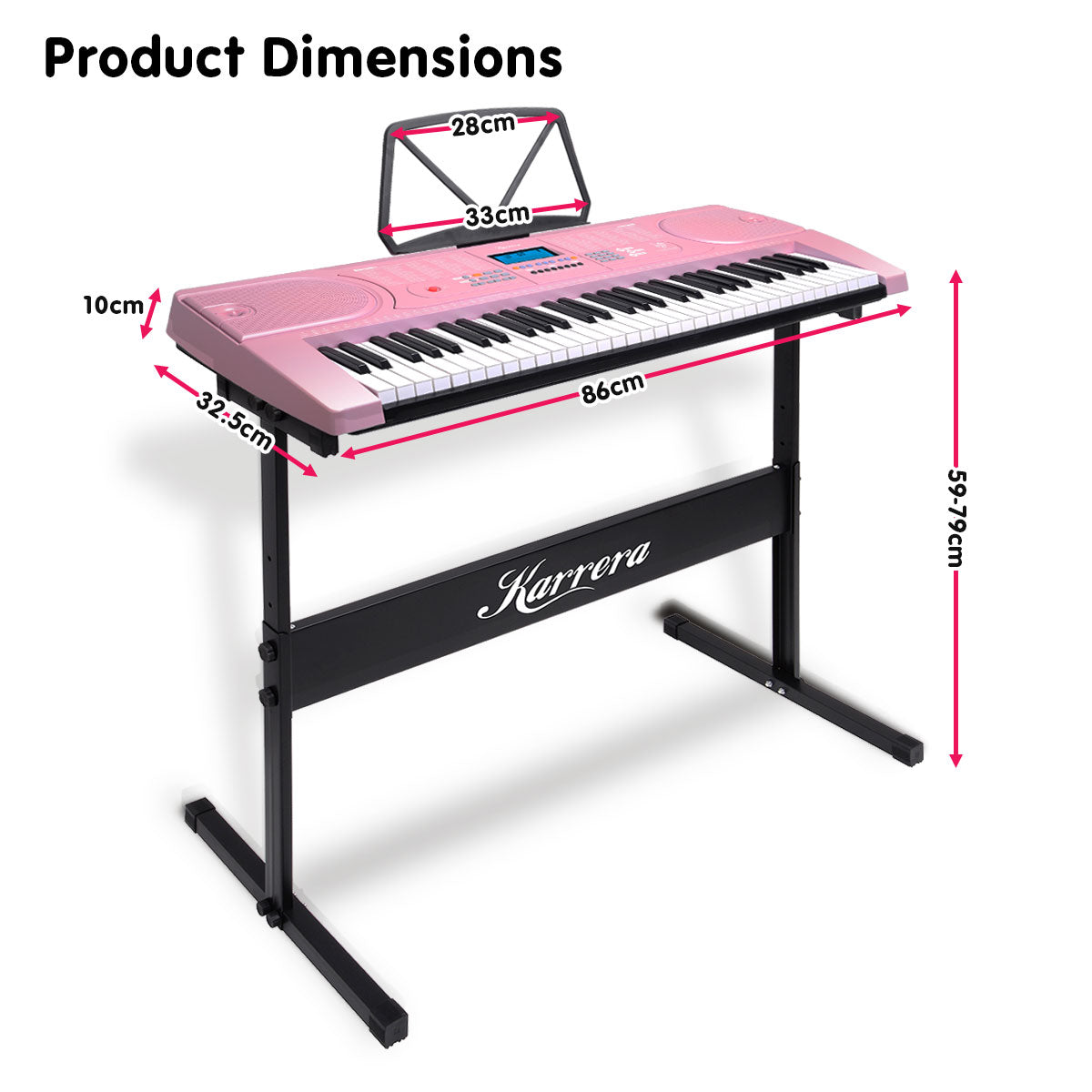 Karrera 61 Keys Electronic Keyboard Piano Music with Stand - Pink