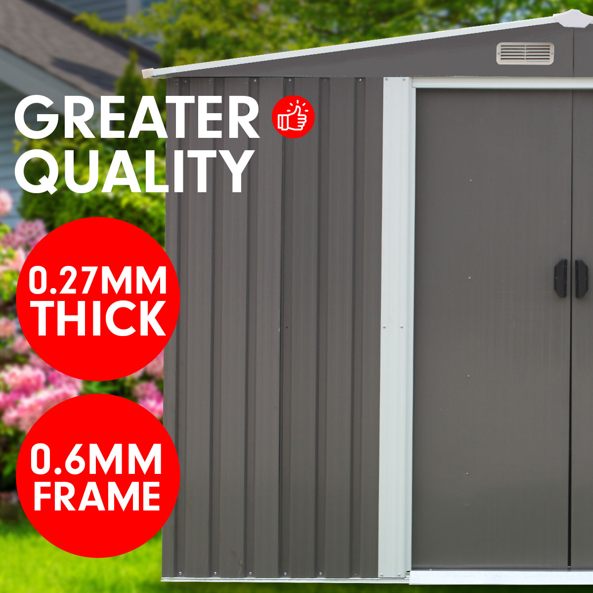 Wallaroo Garden Shed Spire Roof 8ft x 8ft Outdoor Storage Shelter - Grey