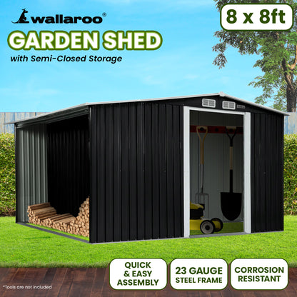 Wallaroo Garden Shed with Semi-Closed Storage 8*8FT - Black