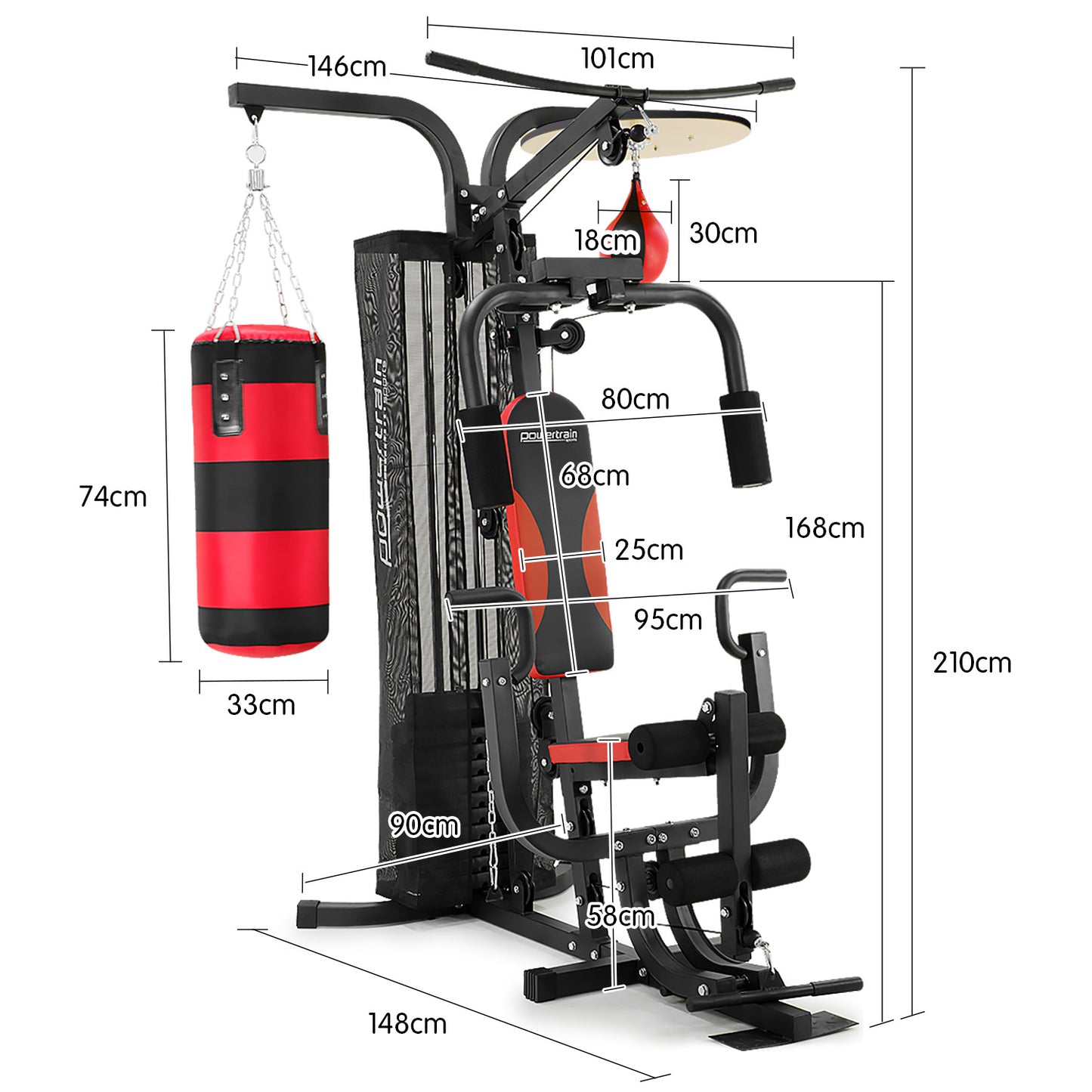 Powertrain Home Gym Multi Station with Boxing Punching Bag Speed Ball