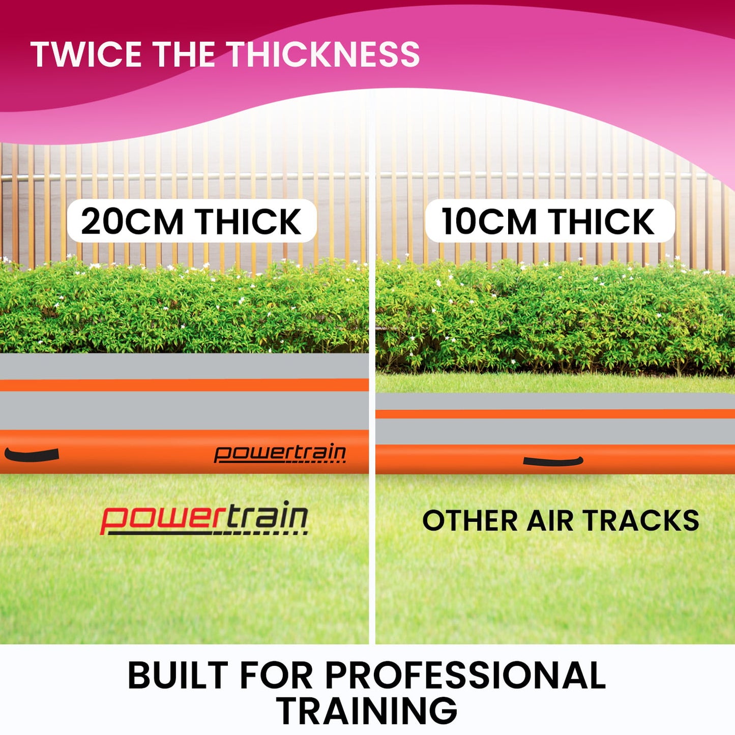 Powertrain Airtrack 20cm Thick 3m x 1m Inflatable Gymnastics Tumbling Mat Air Track - Orange