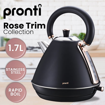 Pronti 1.7L Rose Trim Collection Kettle - Black