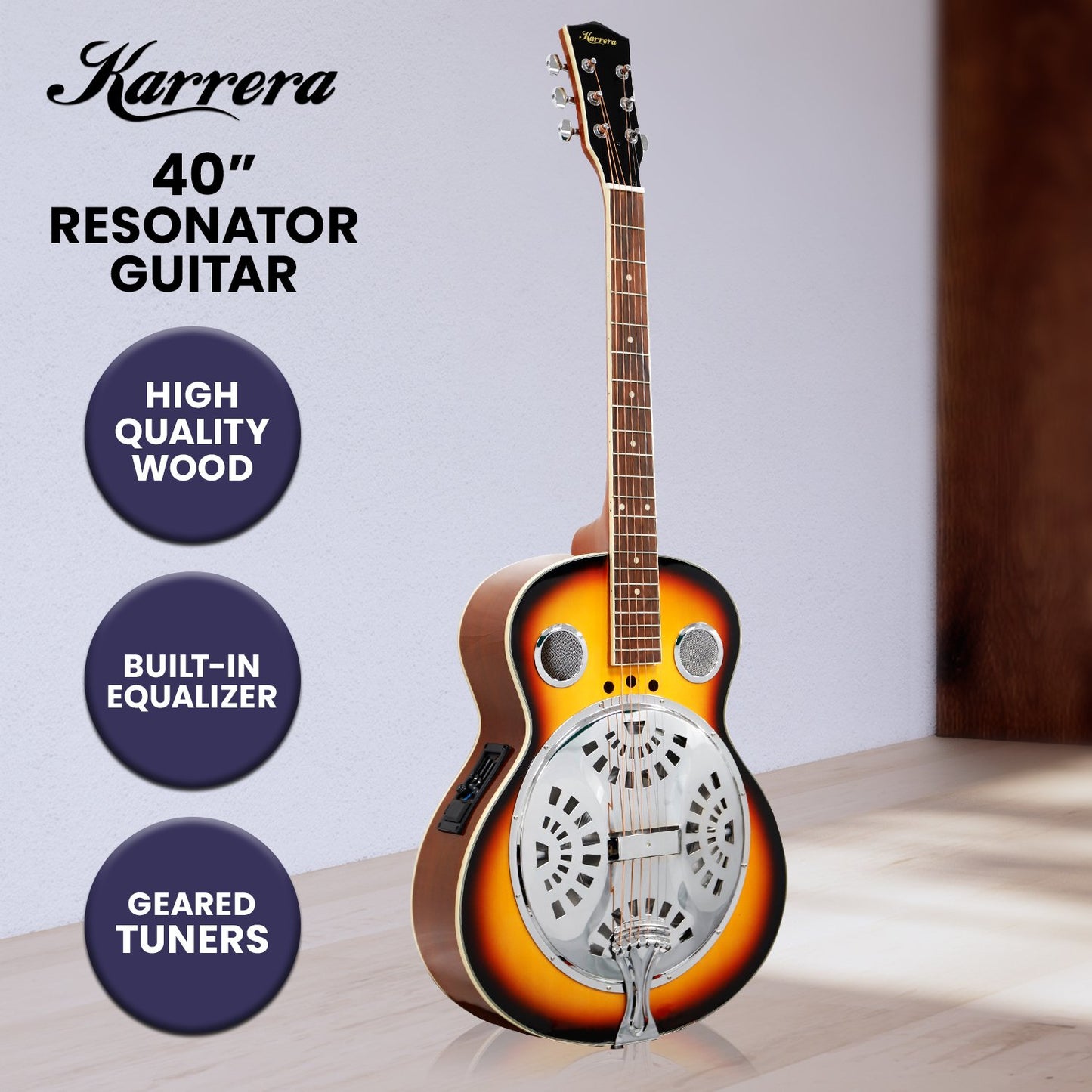 Karrera 40in Resonator Guitar - Sunburst