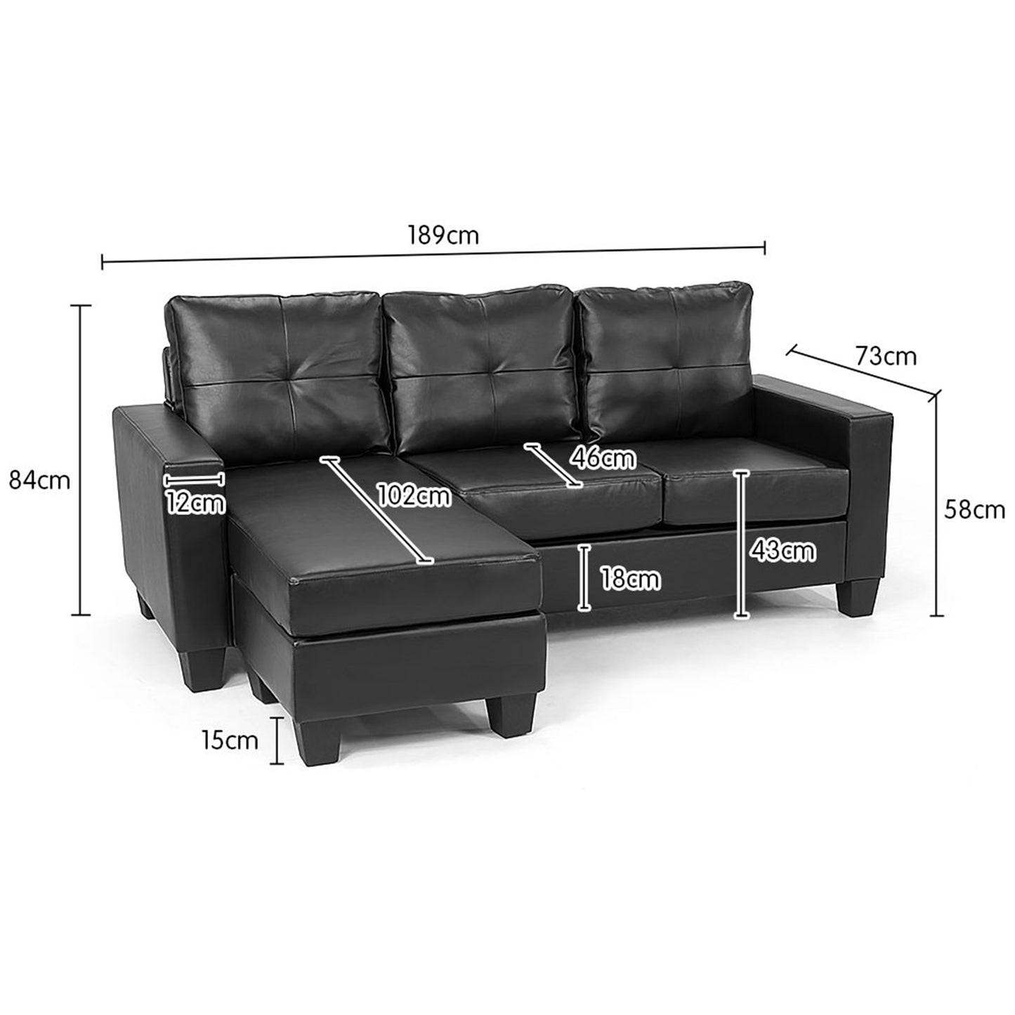 Sarantino Corner Sofa Lounge Couch Modular Furniture Chair Home Pu Leather Chaise  L Shape