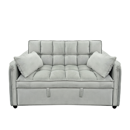 Sarantino Quincy 2-Seater Velvet Sofa Bed in Dark Grey with Wooden Frame and Tufted Design - Light Grey