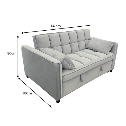 Sarantino Quincy 2-Seater Velvet Sofa Bed in Dark Grey with Wooden Frame and Tufted Design - Light Grey