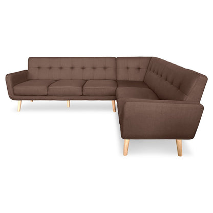 Sarantino Faux Linen Corner Wooden Sofa Lounge L-shaped with Chaise - Brown