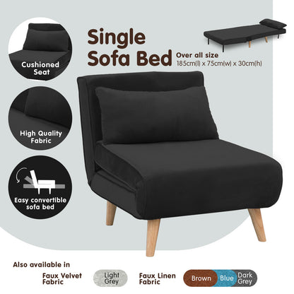 Sarantino Adjustable Chair Single Sofa Bed Faux Velvet - Black