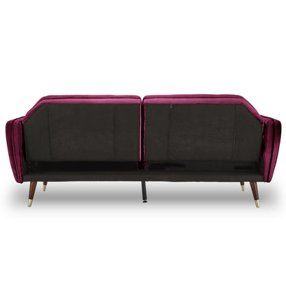 Sarantino Faux Velvet Tufted Sofa Bed Couch Futon - Burgundy