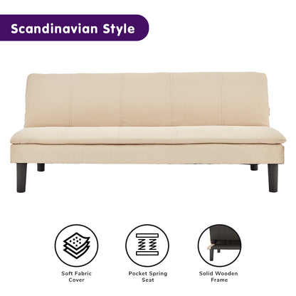 Sarantino 3 Seater Modular Faux Linen Fabric Sofa Bed Couch - Beige