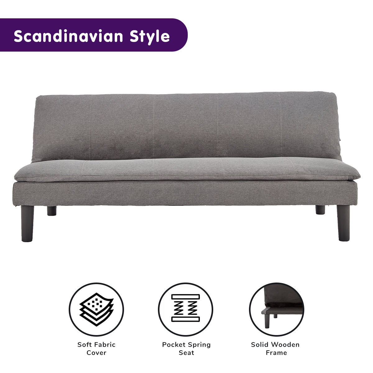 Sarantino 3 Seater Modular Faux Linen Fabric Sofa Bed Couch -Dark Grey