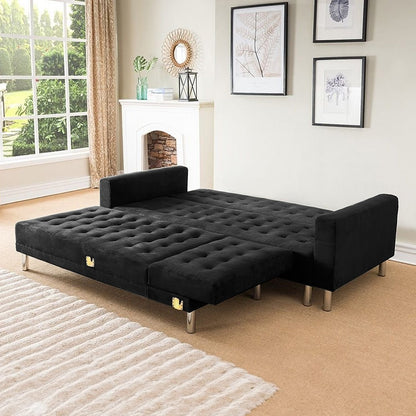 Sarantino Faux Velveteen Corner Wooden Sofa Bed Couch with Chaise Black