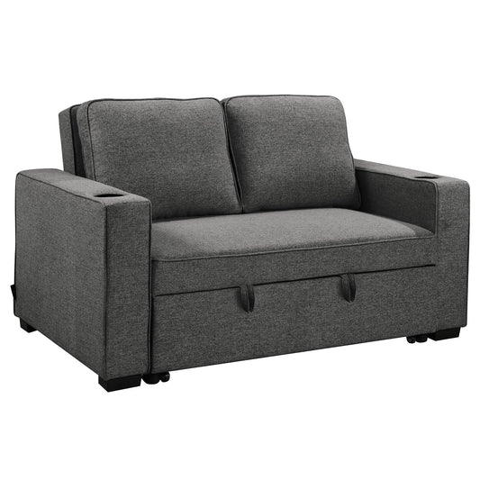 Sarantino Hoffman Linen Dark Grey Convertible Sofa Bed Couch Lounge With Cushions Cupholders Scandinavian-style Wooden Frame And Legs