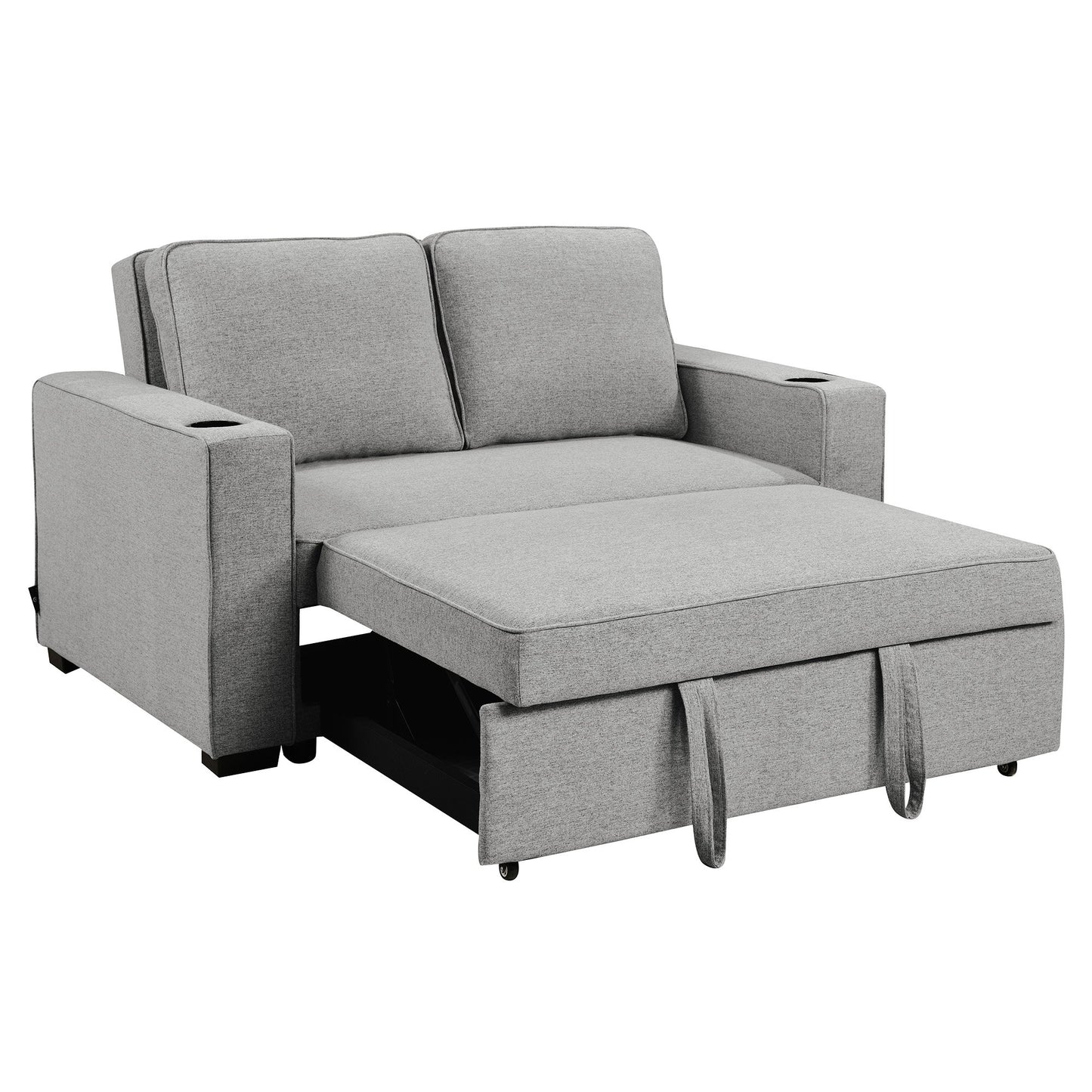 Sarantino Hoffman Linen Sofa Bed Chair With Cushions &cup Holders Light Grey