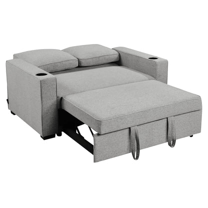 Sarantino Hoffman Linen Sofa Bed Chair With Cushions &cup Holders Light Grey