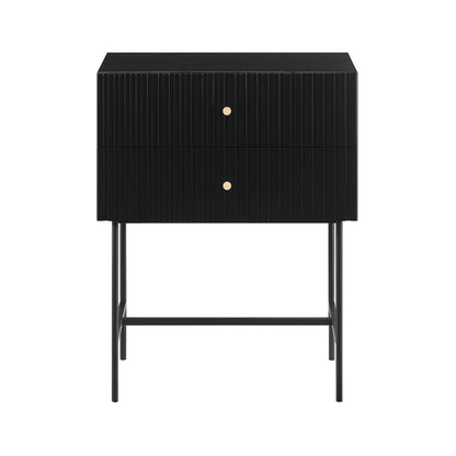 Sarantino Arden Fluted 2-drawer Bedside Table Night Stand - Black