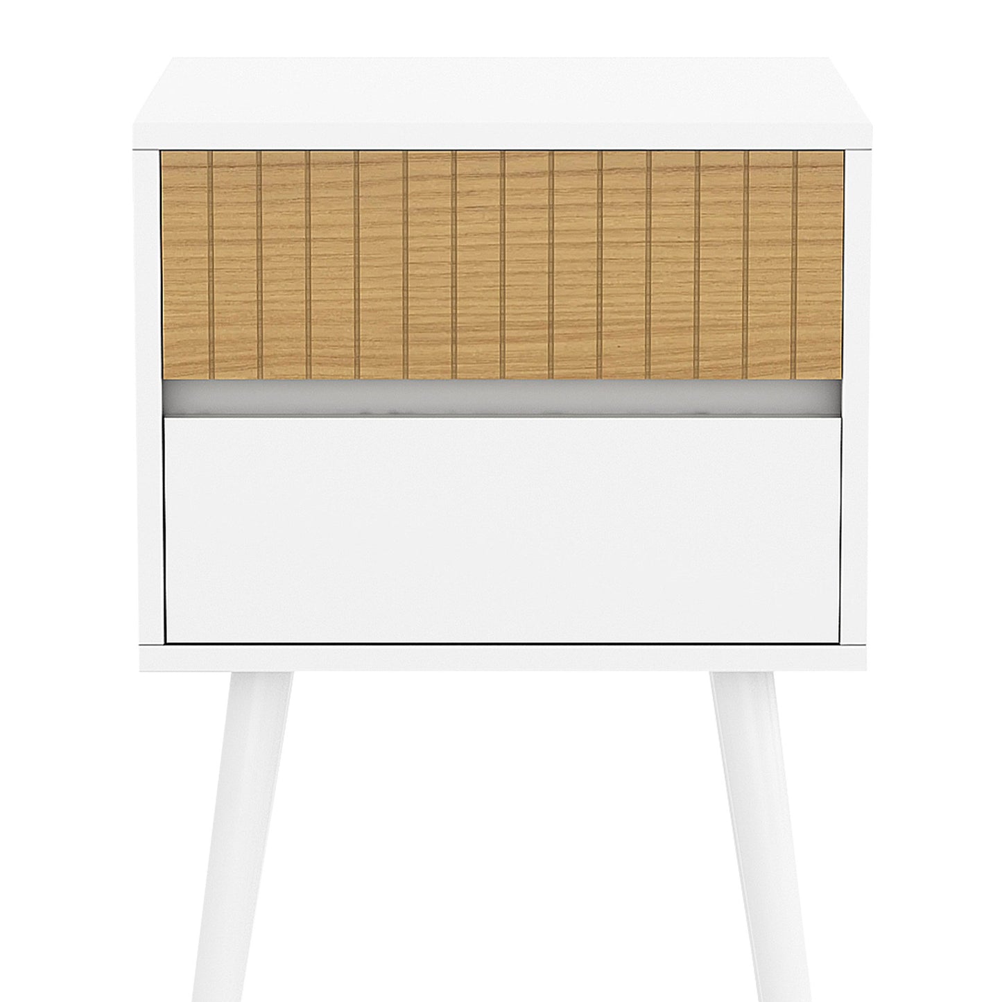 Sarantino Clio Bedside Table Night Stand - White/natural