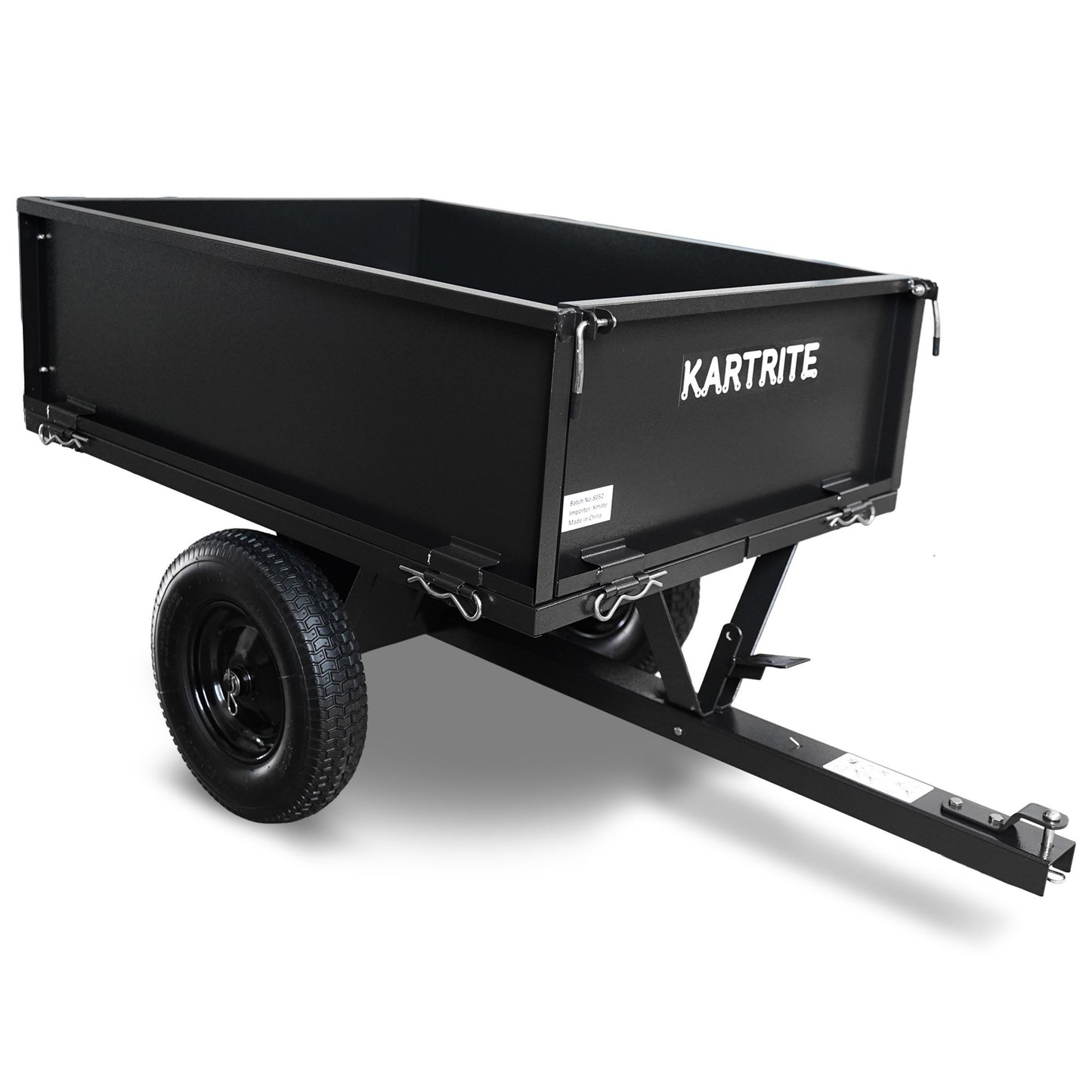 Kartrite Heavy Duty Dump Cart 270kg Capacity Pneumatic Tyres Quick Release Pedal Removable Tailgate Trailer for Garden