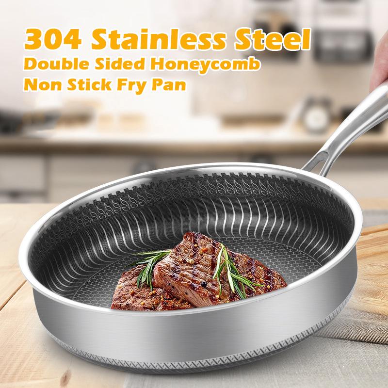 Stainless Steel Frying Pan Non-Stick Cooking Frypan Cookware 28cm Honeycomb Double Sided