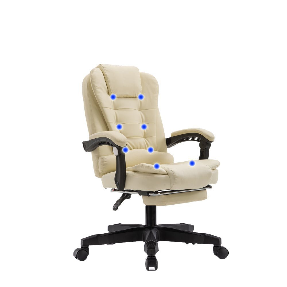 8 Point Massage Chair Executive Office Computer Seat Footrest Recliner Pu Leather Beige