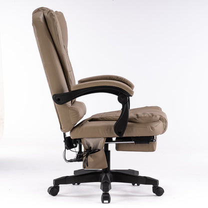 8 Point Massage Chair Executive Office Computer Seat Footrest Recliner Pu Leather Beige