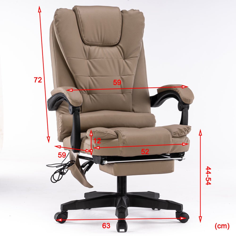 8 Point Massage Chair Executive Office Computer Seat Footrest Recliner Pu Leather Khaki