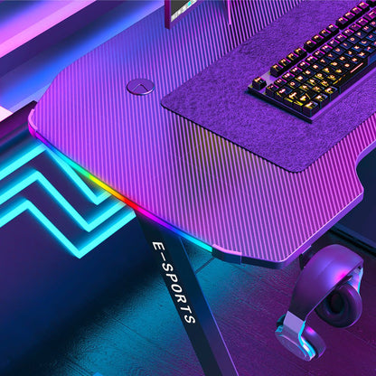 140cm New Arrive Computer Table Z Shaped Gaming Desk With RGB Led Lights Gaming Tables