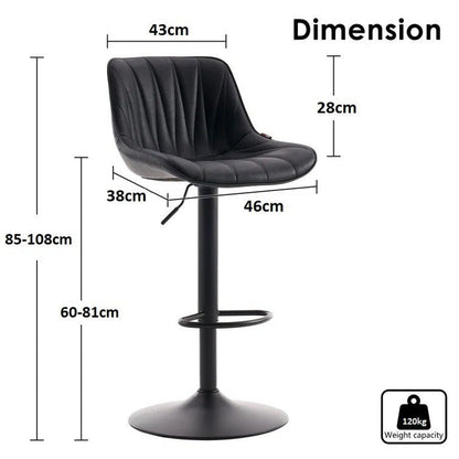 SERENITà Black Modern Height Adjustable Swivel Bar Stools Upholstered Leather Barstool Kitchen Island Chairs with Metal Frame (Set of 2)