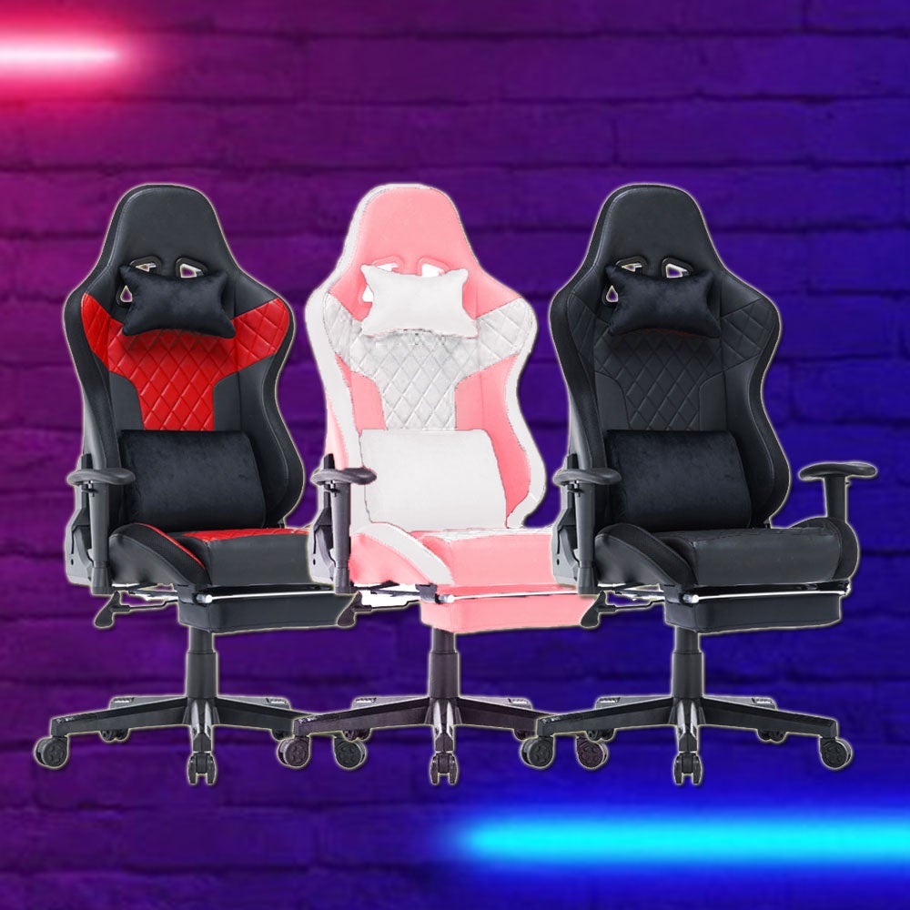 7 RGB Lights Bluetooth Speaker Gaming Chair Ergonomic Racing chair 165° Reclining Gaming Seat 4D Armrest Footrest Pink White