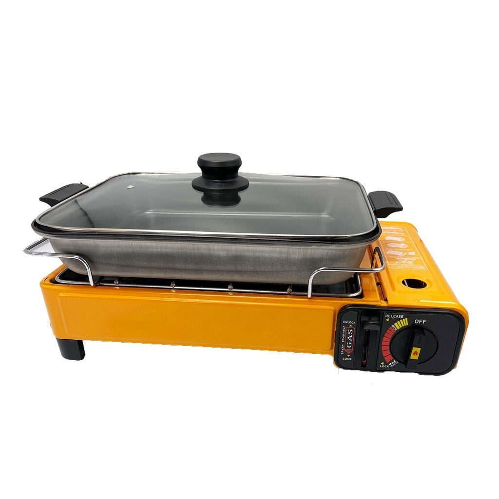 Portable Gas Stove Burner Butane BBQ Camping Gas Cooker With Non Stick Plate Black without Fish Pan and Lid