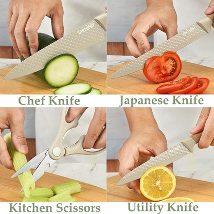 6-Piece Kitchen Knife Set Non-Stick Stainless Steel Blades with Universal Knife Block