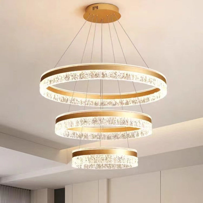 Gold 3 Rings 180W Modern Luxury Ring Pendant Light Adjustable Water Ripple LED Chandelier