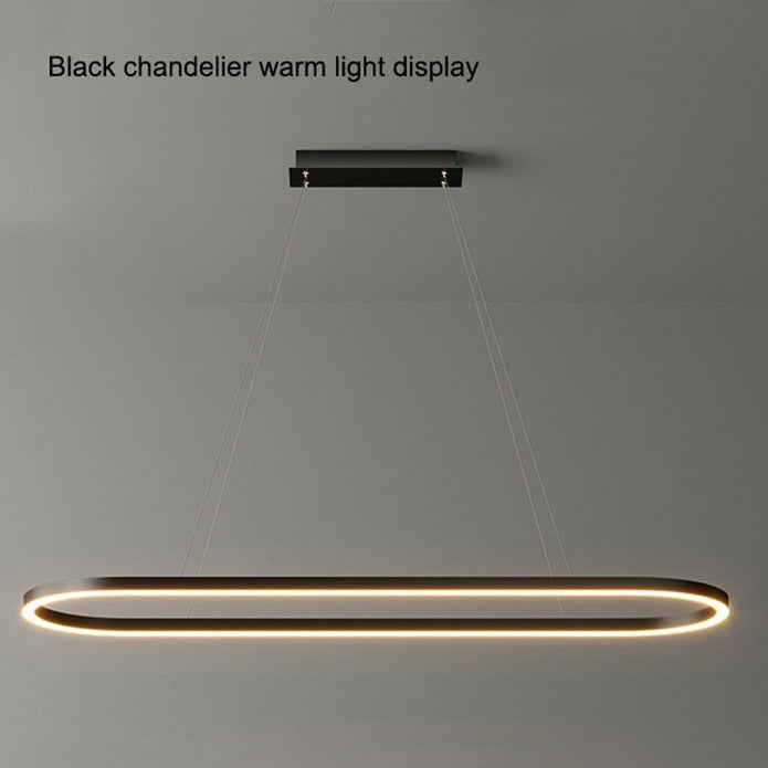 Modern Minimalist Oval Pendant Light Adjustable LED Chandelier Black