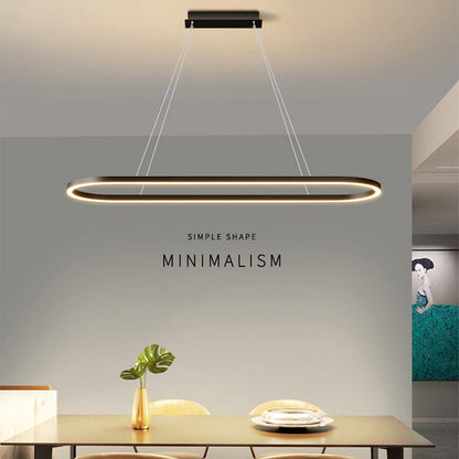 Modern Minimalist Oval Pendant Light Adjustable LED Chandelier Black