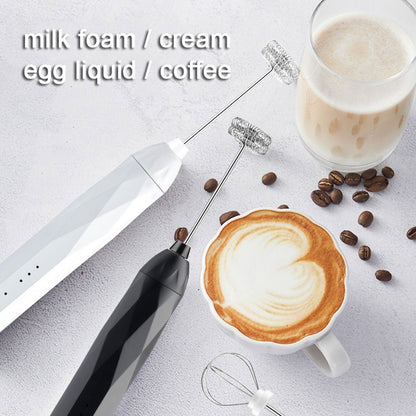 USB Charging Electric Egg Beater Milk Frother Handheld Drink Coffee Foamer Pink with 2 Stainless Steel Whisks