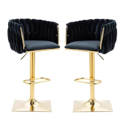 SERENITà Modern Velvet Breakfast Bar Stools Swivel Barstools Adjustable Counter Stools with Backrest Set of 2 Black